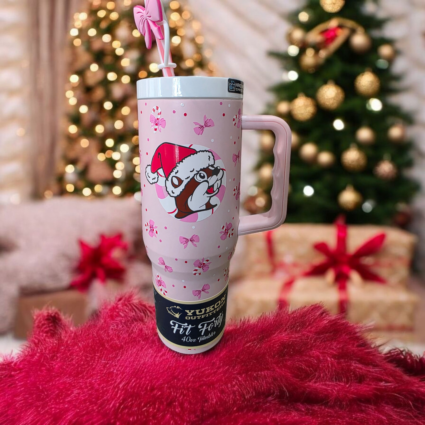 Pink Christmas Buc-ee’s 40oz Tumbler with Handle – Yukon Outfitters Fit Forty Holiday Edition Cup