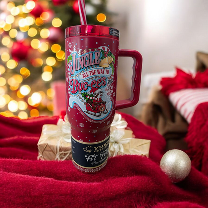 Buc-ee’s Christmas Tumbler – “Jingle All The Way to Buc-ee’s” 40oz Yukon Outfitters Mug with Handle & Straw